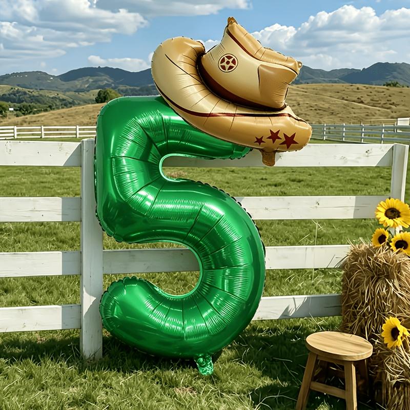 2pcs Farm Theme Party Balloon Set 32-Inch Green Number 0-9 Balloons Hat-Shaped Balloon Birthday Parties Anniversaries Decoration
