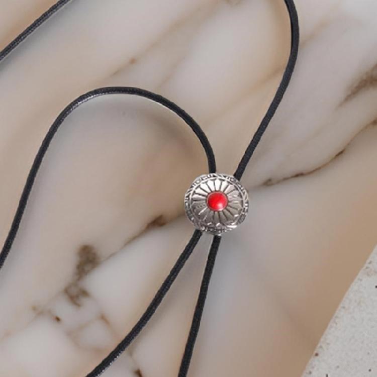 Bolo Tie for Women Men Western Bolo Tie Vintage Metal Sunflower Stone Pendant Faux Leather Rope Necktie Tie Necklace