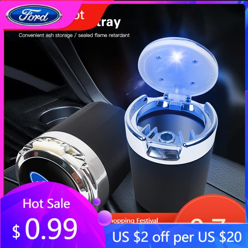 Car Sticker Hot For Ford New Car Interior accessories Ashtray LED Light Portable Smoke Ashes Holder For Ford ST Line Focus Musta