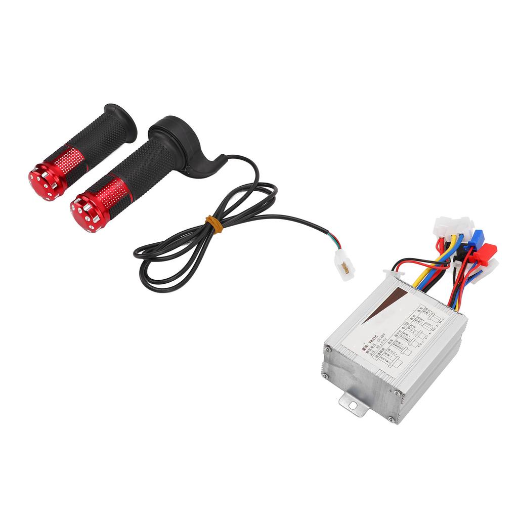 48V 500W Brushed Controller and Red Crystal Long Line Throttle Twist Grip Set for Electric Bikes