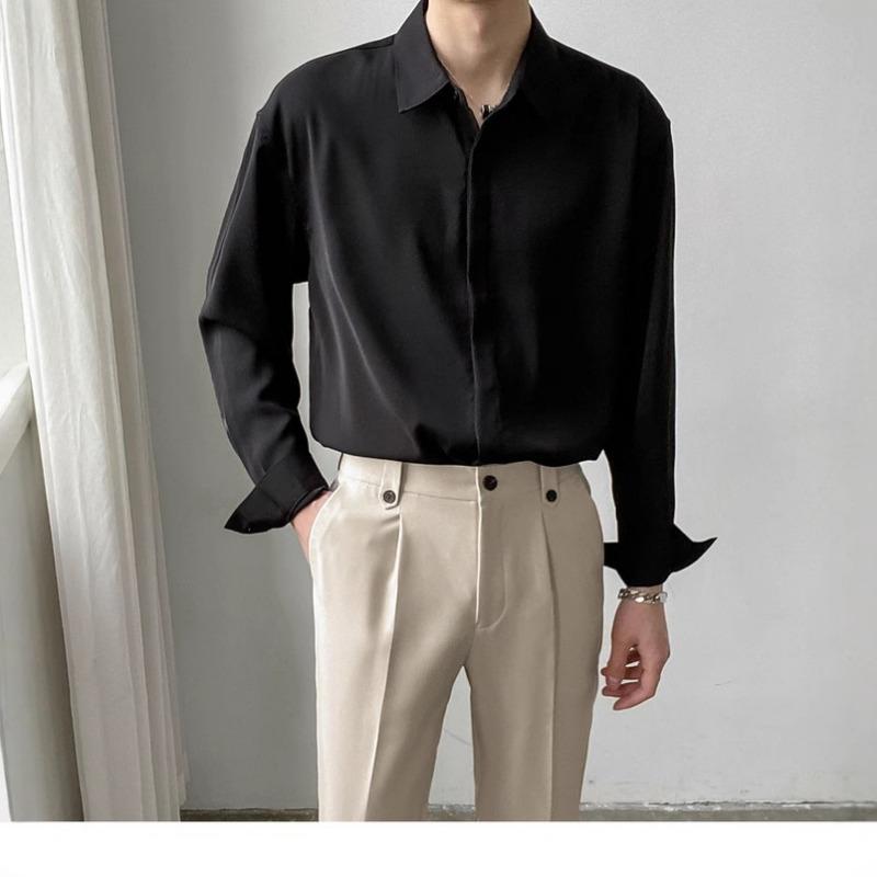 Men's Light Green Satin Long Sleeve Shirt Casual Oversized Streetwear Top