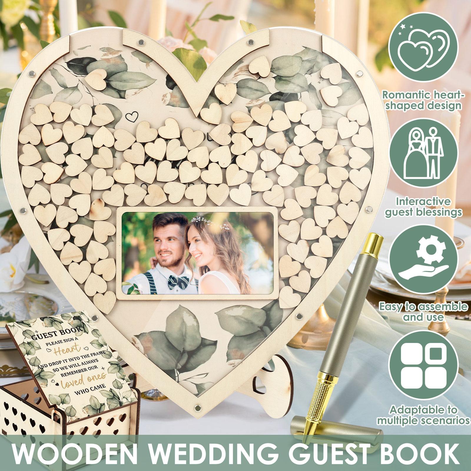 Wedding Guest Book Wooden Heart-shaped Guest Book Wedding Box Personalized Nuptial Attendee Board Decoration for Reception cm