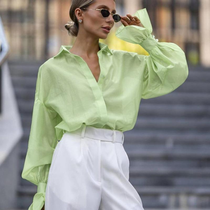 Fashion Loose Solid Color Women's Blouse 2026 Elegant Lapel Long Sleeve Office Lady Shirts Casual Classic Top Spring Female Clothing
