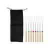 Stainless Steel Telescopic Barbecue Forks Set with Wooden Handles U Shaped Skewers for Outdoor Grilling Roasting Marshmallows Hot Dogs Camping BBQ