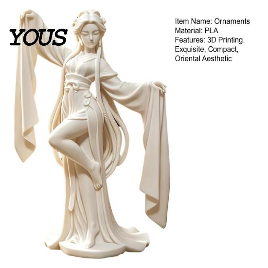 Detailed Chinese Style Statue 3D Printed Ancient Dancer Ornament, Elegant Flowing Water Sleeve Figurine, Traditional Home Decor Oriental Aesthetic