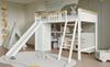 Loft Bed, With Children's Slide, Wardrobe and Storage Cabinet Under the Bed, Four-Sided Fence Pine + MDF + Plywood, White+Natural, 90x200cm