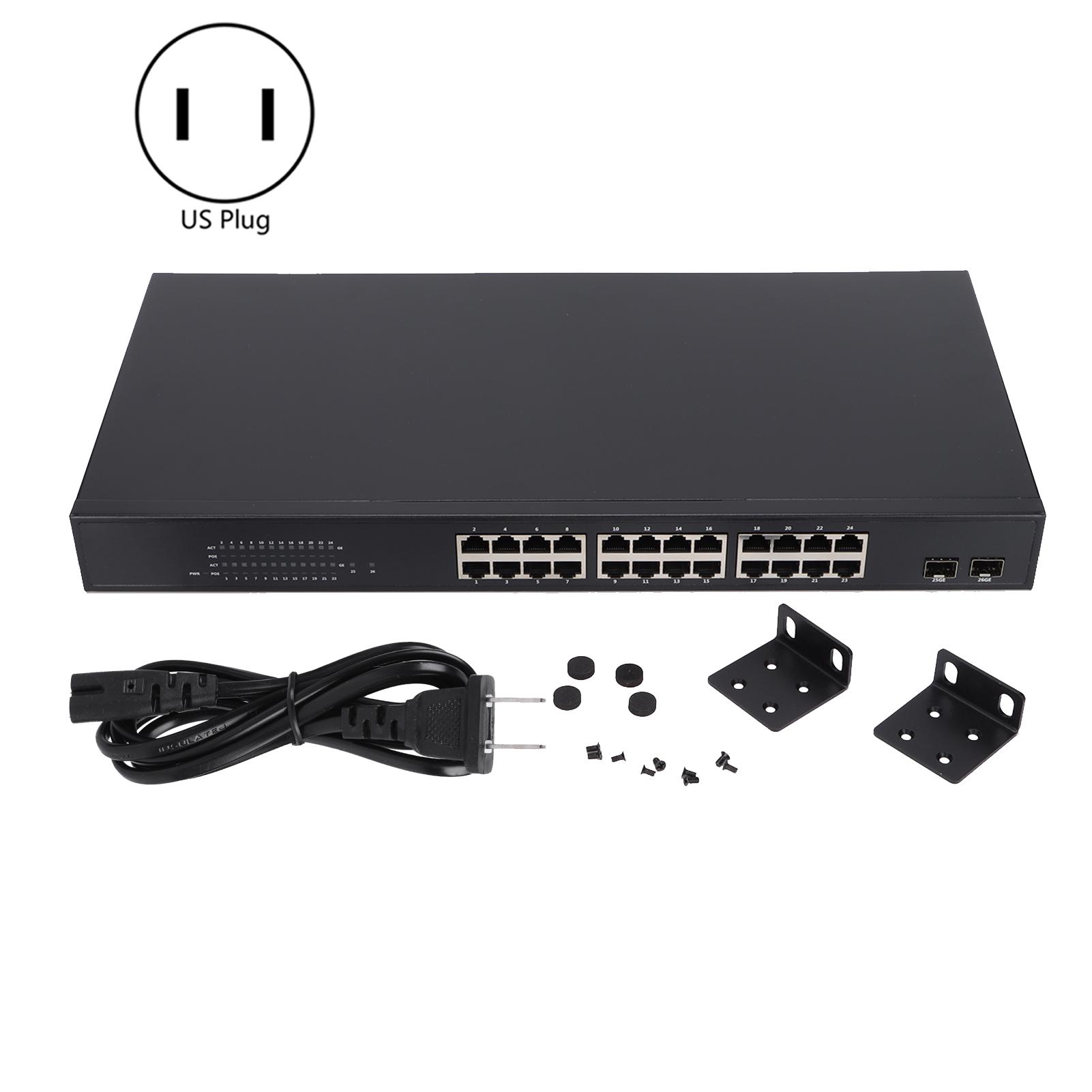 

POE Switch 24 Ports Full Gigabit Automatic Detection Intelligent Power Supply Gigabit Ethernet US Plug