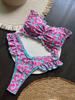 Sexy Flowers Printed Ruffled Frilled Bikini Women Swimwear Female Swimsuit Two-pieces Bikini Set Bather Bathing Suit Swim