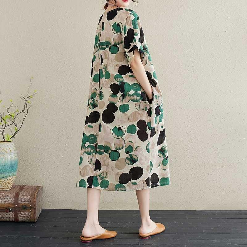 Summer New Retro Polka Dot Big Size Loose Casual Dress Women
