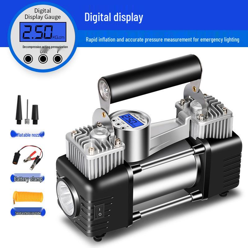 150W Dual Cylinder Car Air Pump - Automatic Stop High-Pressure Inflatable for Tires