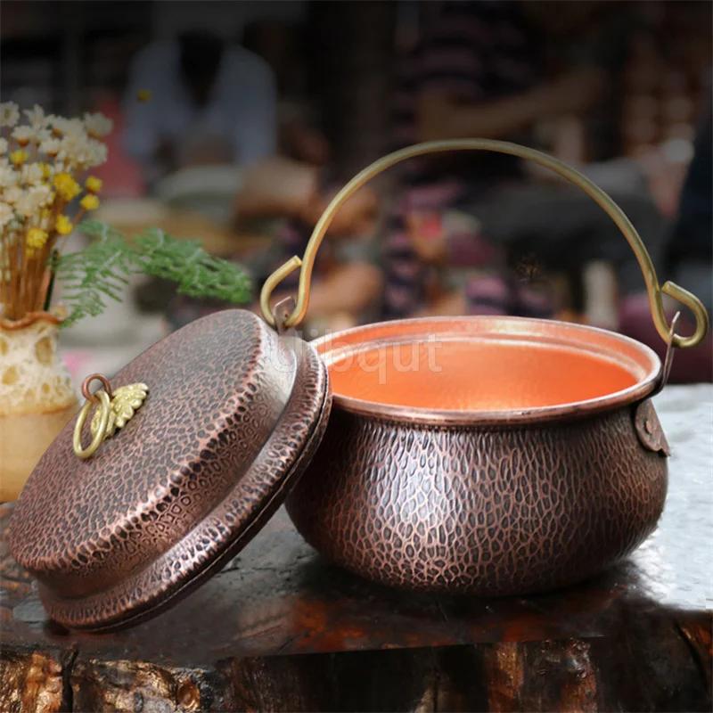Gong Pot Manual Thickened Braised Rice, Porridge and Stewed Meat Hotpot Pots for Cooking Pure Copper Vintage Soup Stew Pot