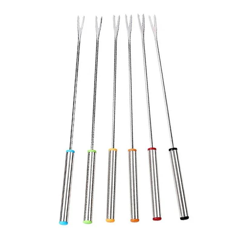 6Pcs Stainless Steel Chocolate Fork Cheese Pot Hot Forks Fruit Dessert Fork Butter Knife Fondue Fusion Skewer Kitchen Tool