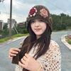 Handmade Crochet Lace Flower Beanie Hat Women Ethnic Style Retro Knit Cap