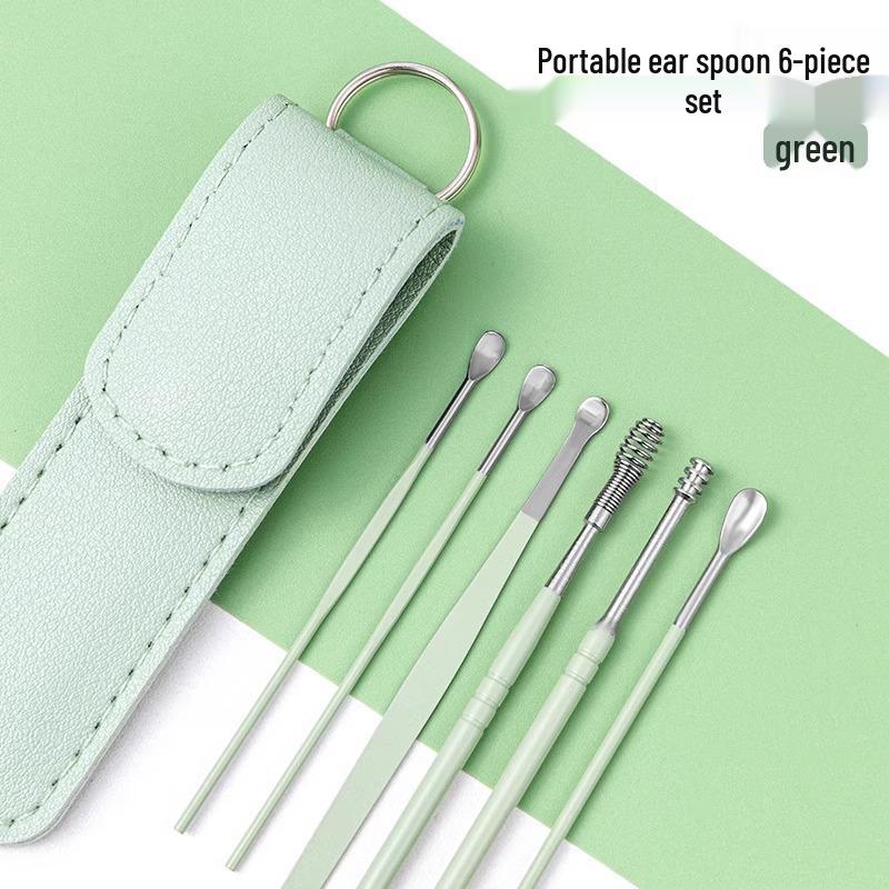 Six-Piece Luminous Ear Cleaning Tool Set with Leather Case, Yellow