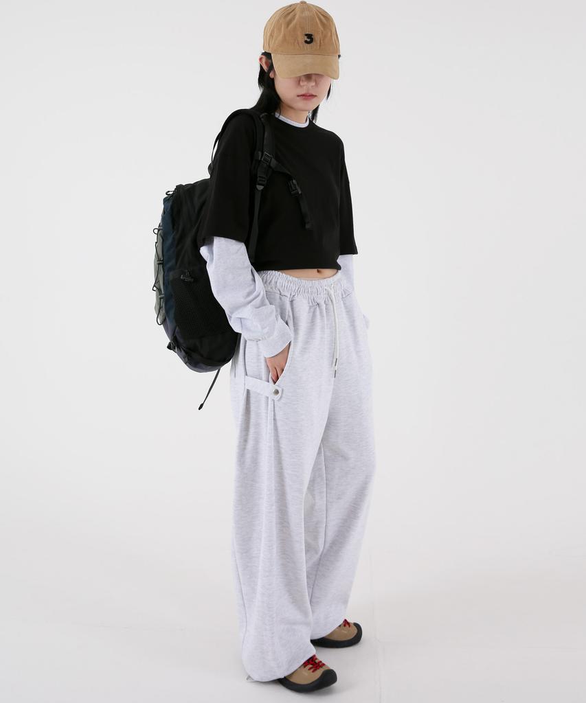 UMM Women'S Snap Button Wide Balloon Sweatpants White Melange