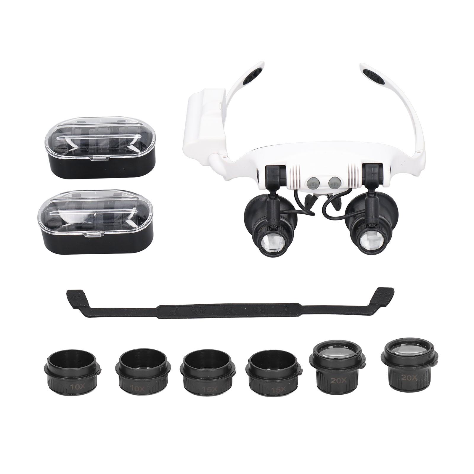

Head Magnifying Glass 10x 15x 20x 25x Hands Free Magnifier with 2 LED Lights Watch Repair Tool