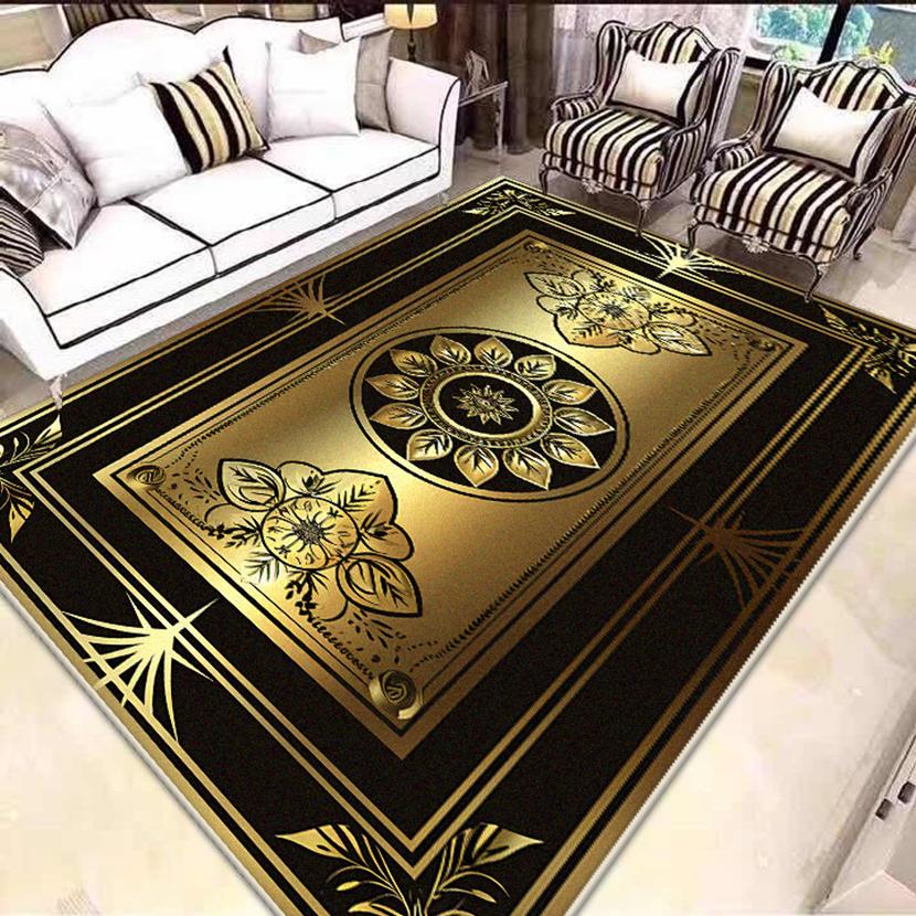 Wohnzimmer Schwarz Gold Teppiche Große Fläche Luxuriöse Dekoration Zuhause Sofa Bereich Teppiche Schlafzimmer Ankleidezimmer Rutschfeste Bodenmatte Waschbar