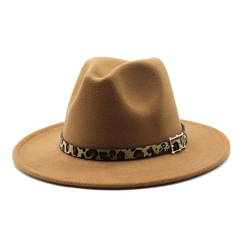 Woolen Top Hat Men'S And Women'S Leopard Print Hat Flat Brim Big Brim Jazz Hat Felt Hat