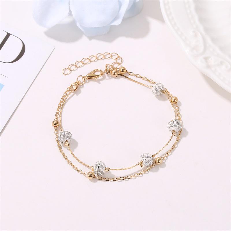 Double-Layer Shambhala Crystal Anklet: Women's Multi-Layer Alloy Beach Foot Jewelry