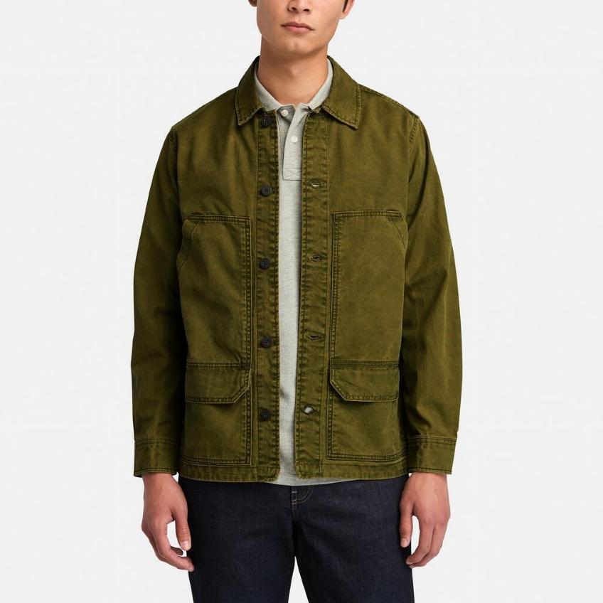 Timberland Logo de Marque Simple Chemise Décontractée de Travail d'Extérieur Ample à Manches Longues pour Homme Vert Olive Foncé A44SB-302