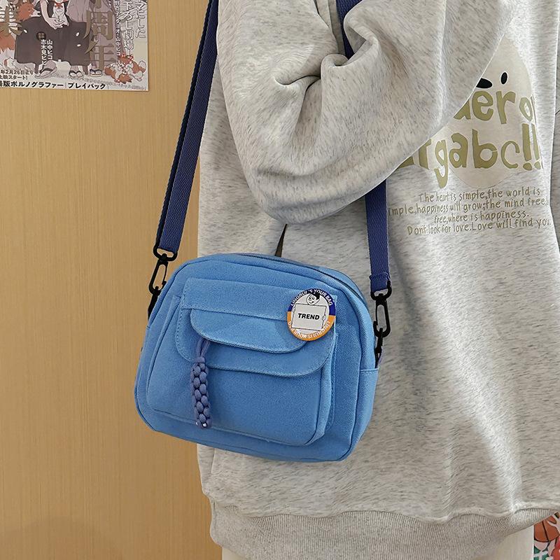 

Canvas bag oblique span casual versatile women s bag solid color simple new portable women s bag синий