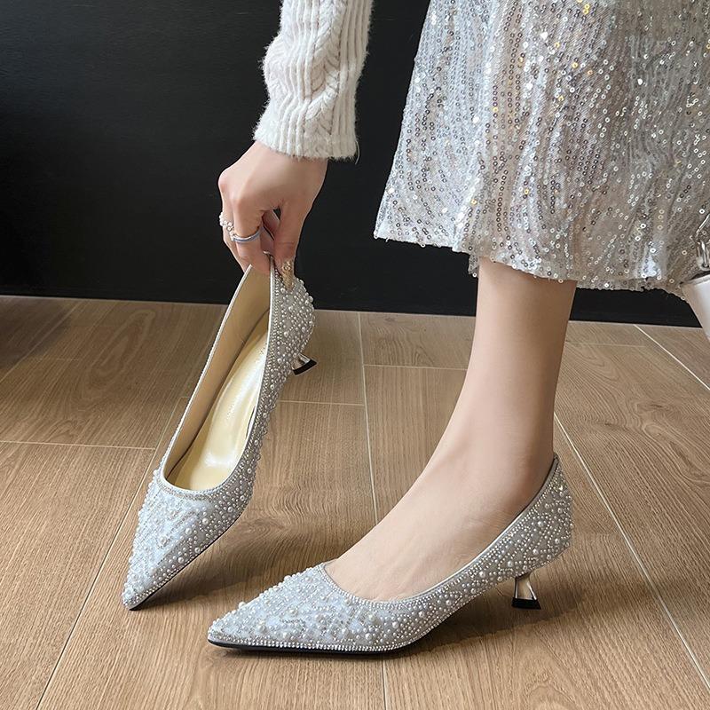 New, Luxury Rhinestone High Heel Wedding Premium Bridesmaids Wedding Dress Bridal Wedding Shoes Single Shoes Not Tired
