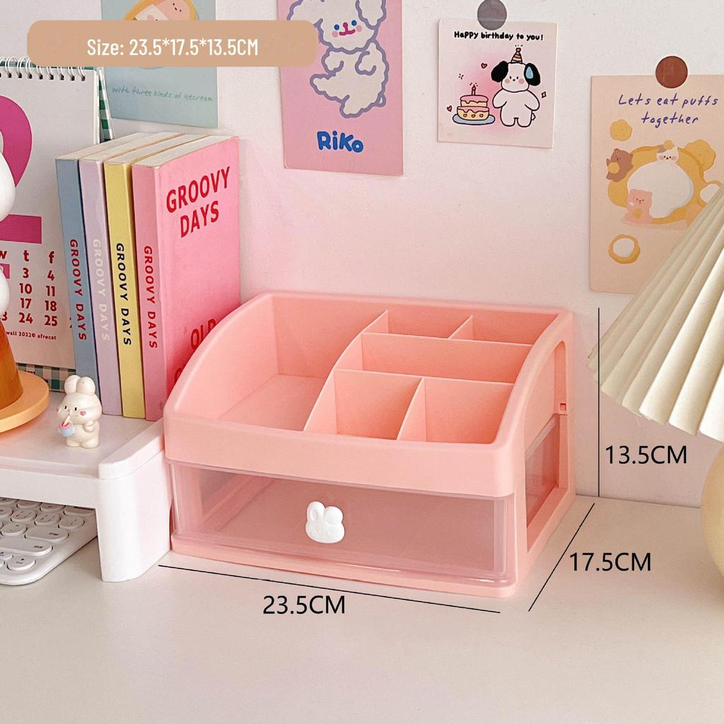 Girly Heart Plastic Desktop Drawer: Dustproof Storage for Stationery & Cosmetics