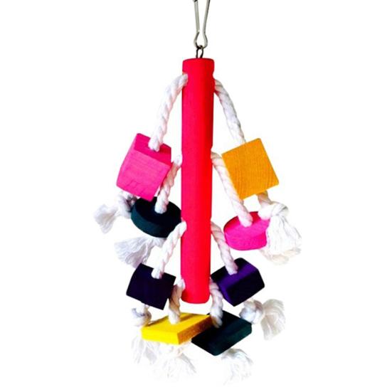 Pet Bird Parrot Wood Blocks Cotton Rope Cage Hanging Standing Play Chew Toy