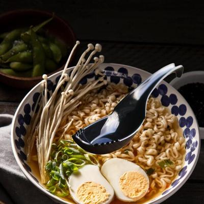 Ramen Soup Spoon Multifunctional Tableware Noodle with Fork Black