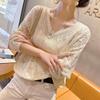 2024 Spring Women's V-Neck Crochet Hollow Knit Cardigan Cover-Up - Loose Thin Short Top