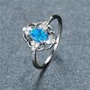 Vintage Hollow Flower Engagement Ring White Blue Oval Stone Delicate Silver Color Rings for Women Bridal Jewelry