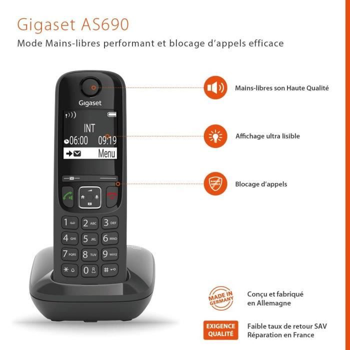 AS690 Trio Black Corded Phone - Gigaset - High-Performance Hands-Free HSP™ - Effective Call Blocking