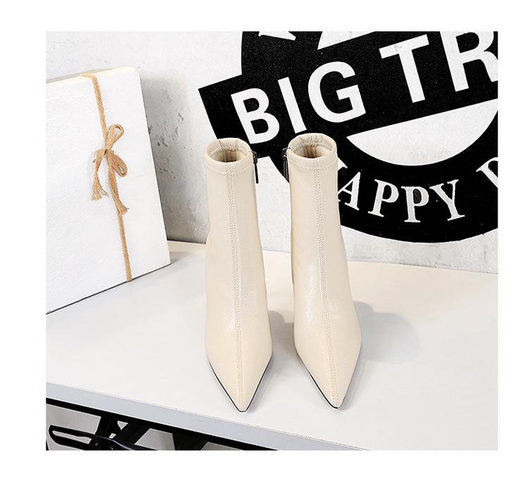 Retro Europäische & Amerikanische Stiletto Stiefeletten mit Seitlichem Reißverschluss - Damen Winter Spitzschuh Hoher Absatz Kurze Stiefel