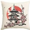 Home Decor Japanese Pagodas With Cherry Blossoms And Sun Pattern Cushion Cover Suitable For Sofa Bedroom Car Pillow Cover