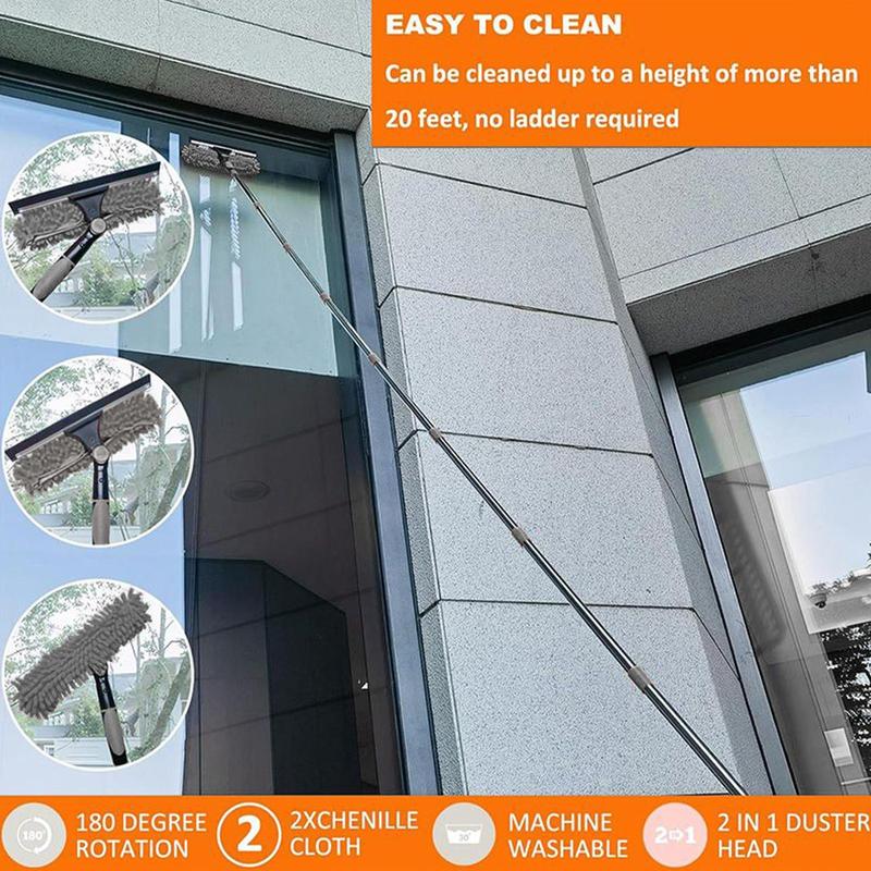 2in1 Ceiling Duster Window Cleaning Brush Telescopic Microfiber Dust Cleaning Brush Glass Wiper Ceiling Window Cleaning Tool