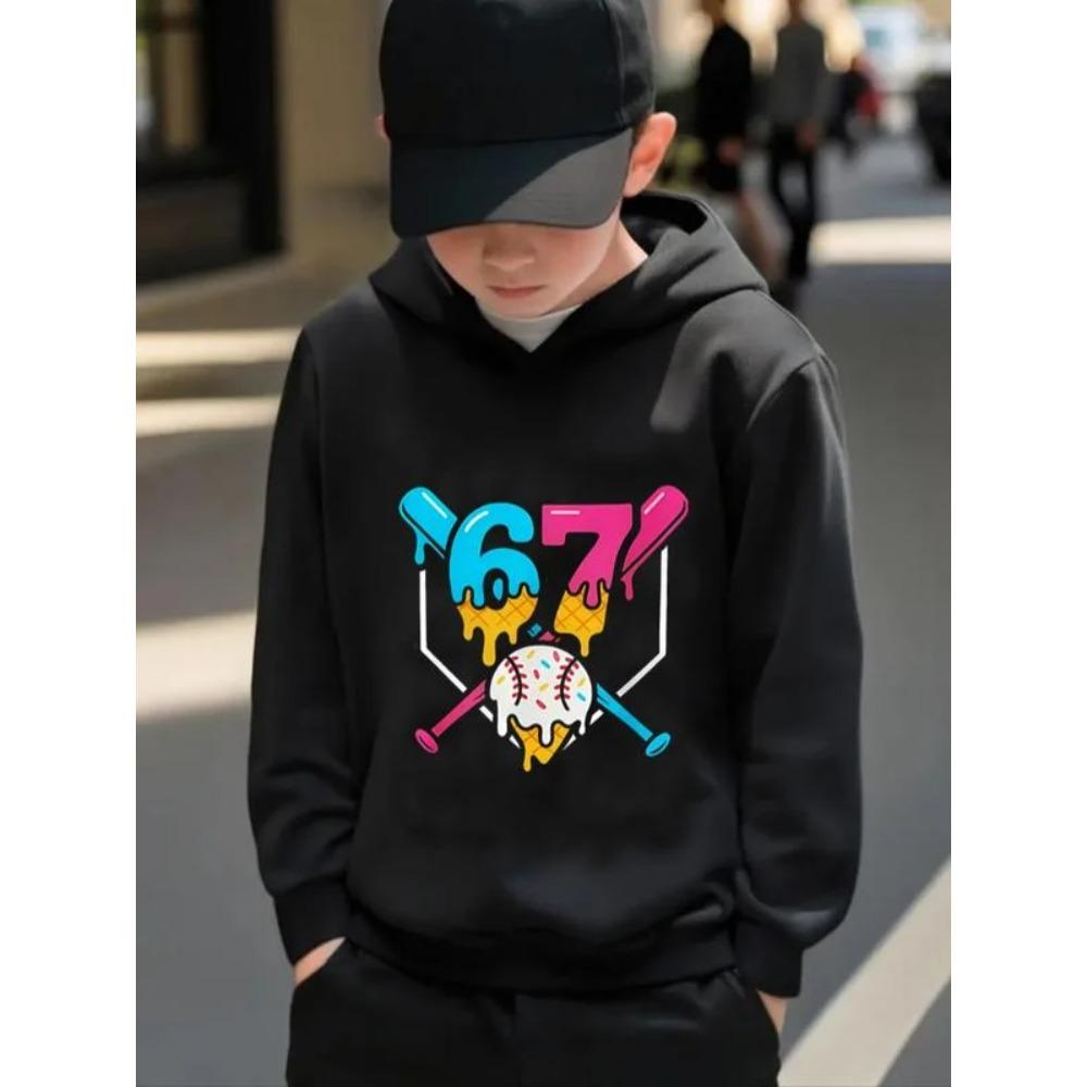 Boys' Christmas GiftChildren Hoodie Cartoon Print Six Seven Bruh 67 Casual Long Sleeve Hooded Sweatshirt Spring & Fall Pullover