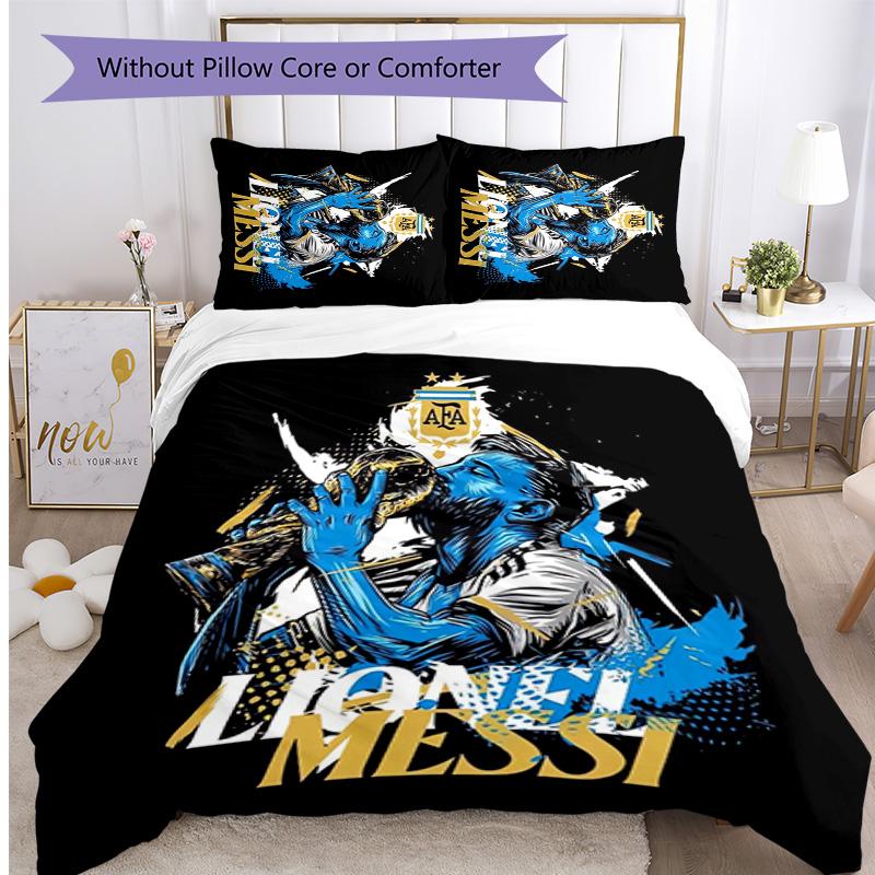 Set Lenzuola 3 Pezzi con Stampa Modello Lionel Messi Morbido Delicato sulla Pelle Lavabile Copripiumino e Federe Set Tutte le Stagioni Camera da Letto