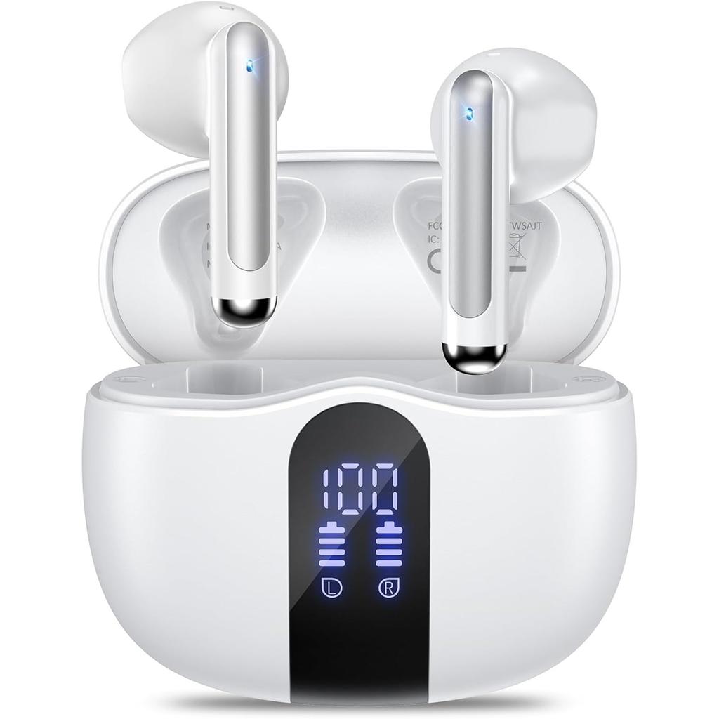 Wireless Earbuds, Bluetooth 5.4 Ear Buds with Power Display Charging Case, Stereo Deep Bass Headphones with 50H Playtime, IPX7 Waterproof Android/iOS