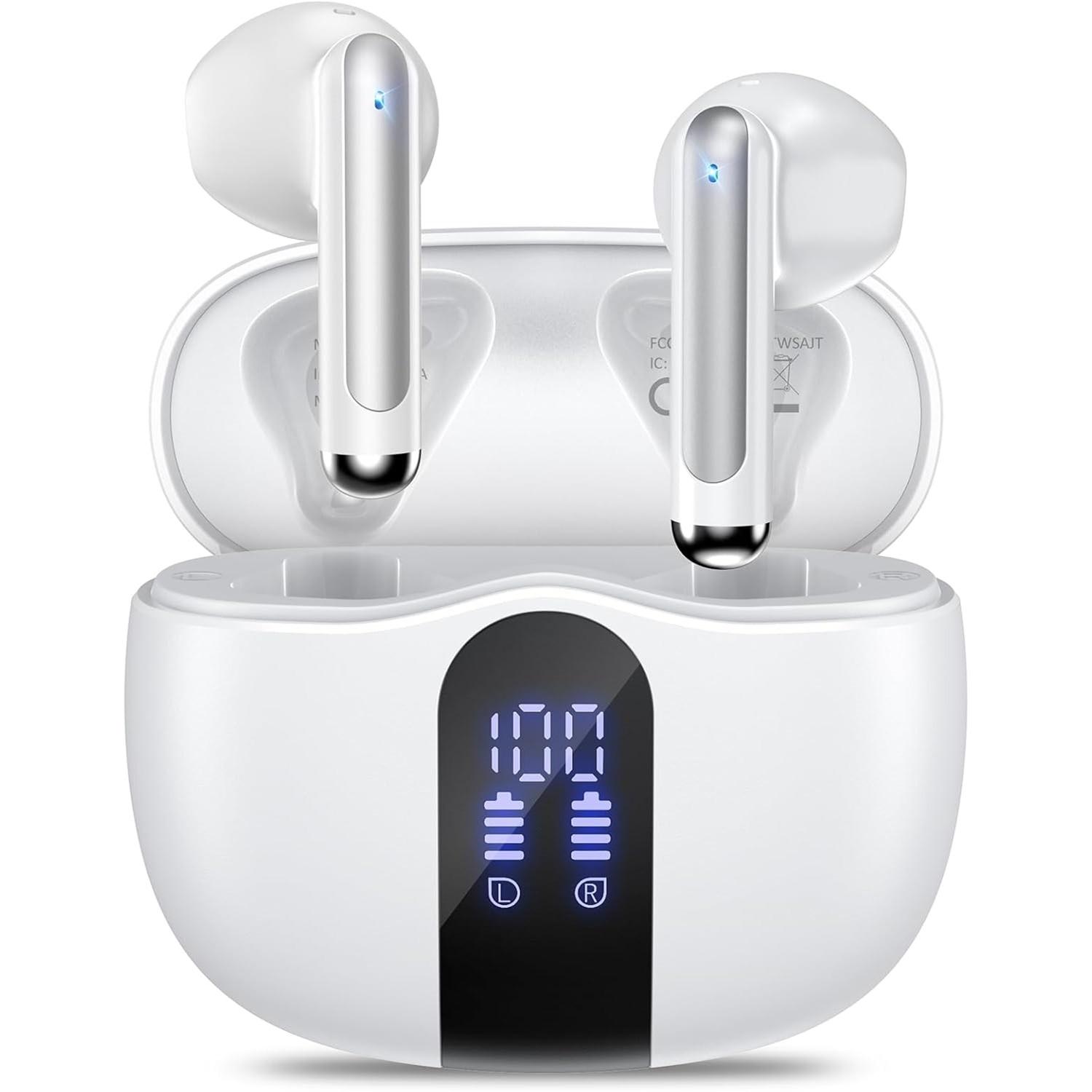 

Беспроводные наушники, Bluetooth 5.4 наушники с зарядным кейсом с индикацией заряда, стереонаушники с глубокими басами с 50 часами воспроизведения, водонепроницаемые IPX7 Android/iOS