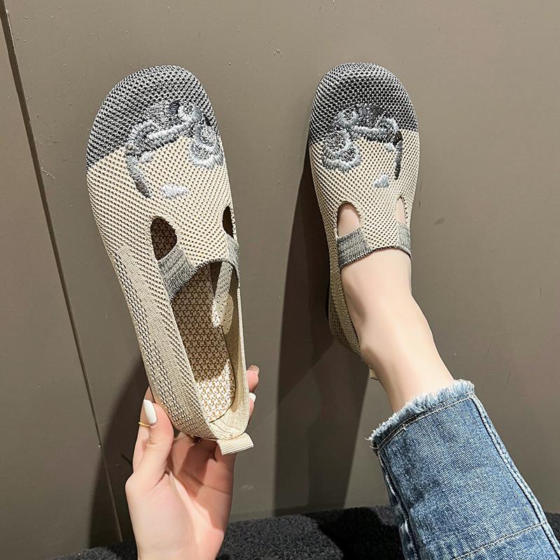 Women's Single Shoes Summer New Fabric Matching Fabric Shoes Casual Comfort Lightweight Breathable Soft Sole Muller Shoes