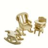 Drewniany Zestaw Mebli do Domku dla Lalek DIY Puzzle 3D Akcesoria do Miniaturowego Pokoju Kolekcja Mebli do Mini Domku z Naturalnego Drewna Modele