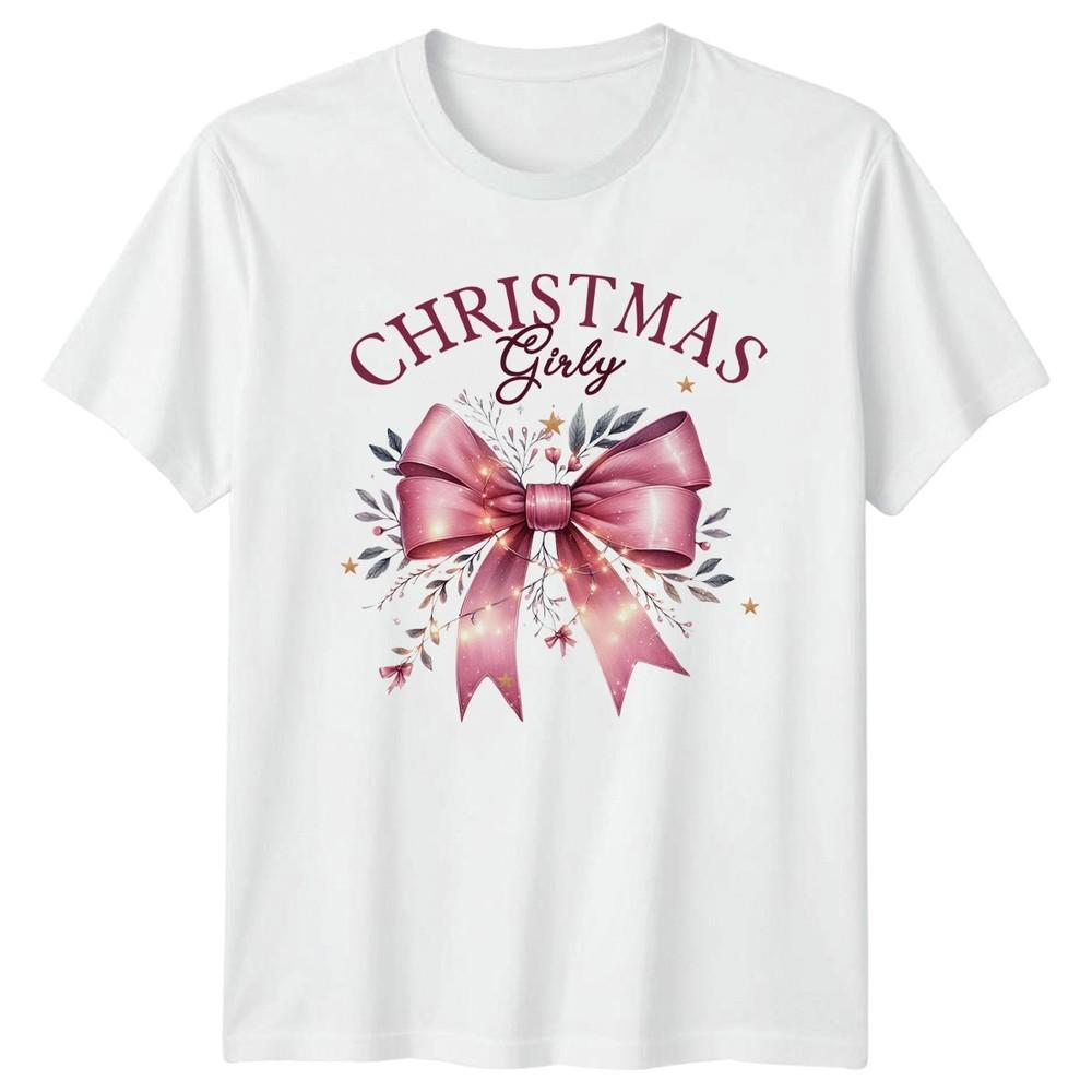 Christmas Girly Pink Bow Christmas Holiday Unisexs TShirt Unisexs Graphic Tee S