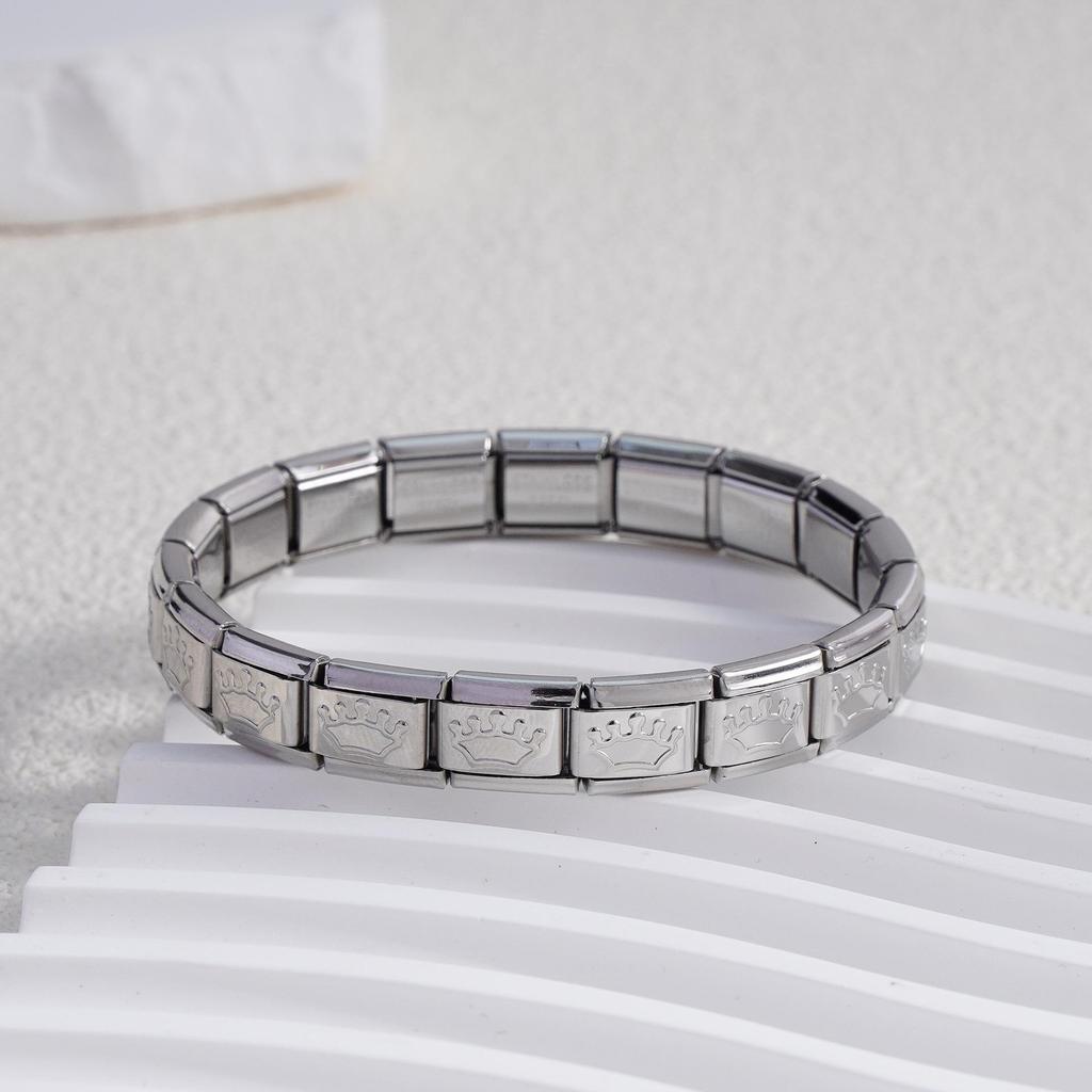 Italian Stainless Steel Love Heart & Star Modular Bracelet - Detachable Elastic Watch Band, European & American Fashion.