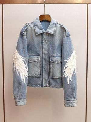 Denimjacke im koreanischen Stil mit Perlenkragen - Winter-Baumwollmantel für Damen