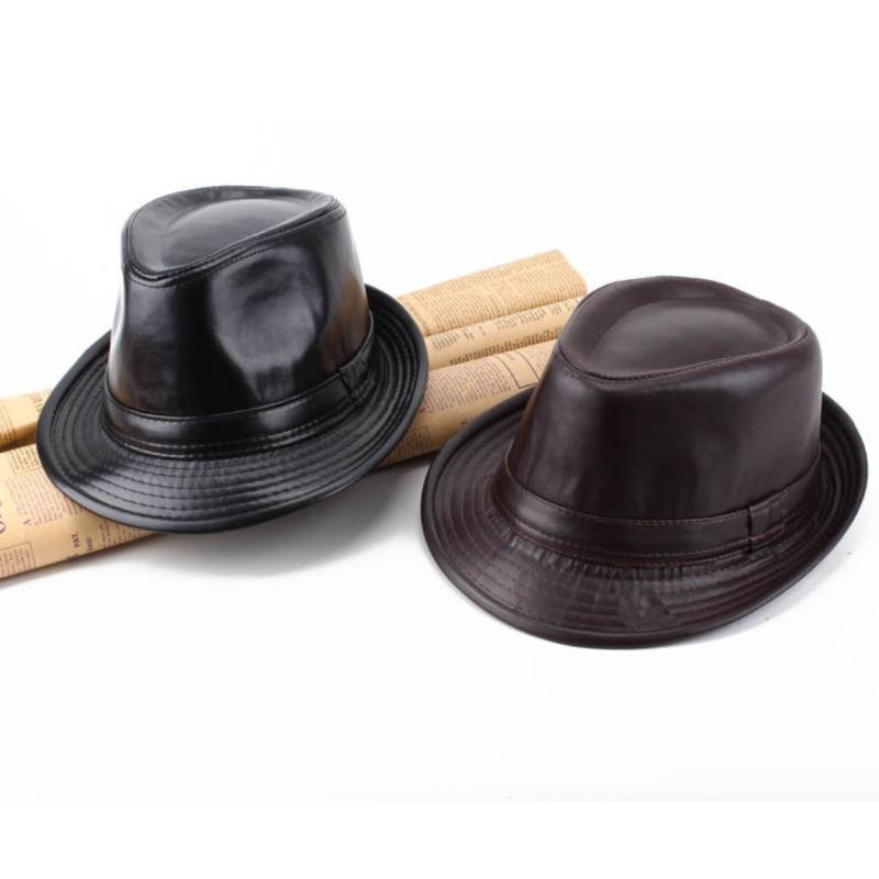 PU British Style Short Brim Jazz Caps Hats Fashion Middle-aged and Elderly Autumn and Winter Outdoor Leisure Gentlemen Jazz Hat for Men Panama Hat