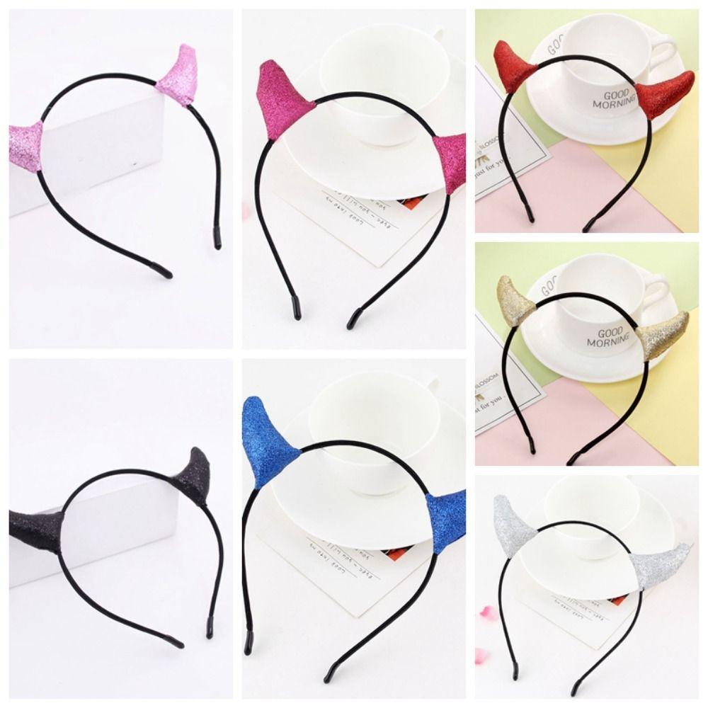 Sequins Halloween Hair Hoop Cloth Cow Horn Hairband Funny Adult