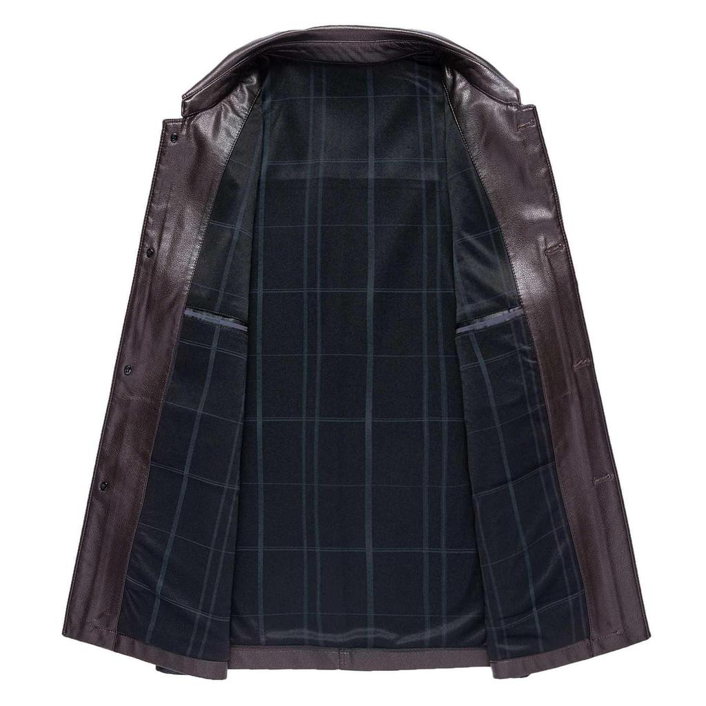 Men's Casual Sheepskin Leather Jacket: Turn-Down Collar, Ideal for Spring/Autumn, Perfect for Middle-Aged and Elderly.