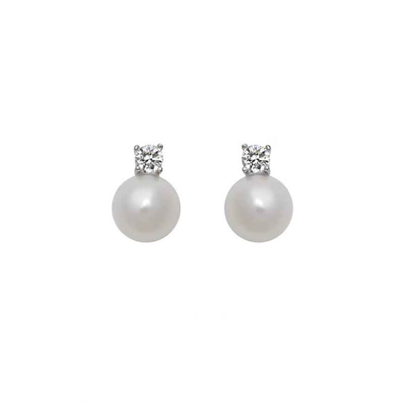 Princess Diana's classic flash diamond pearl ear clips without ear piercings, light luxury, niche high-end studs, exquisite and versatile earrings