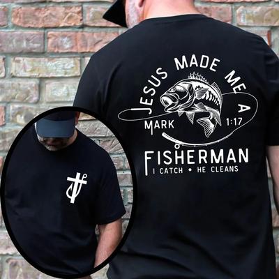 Jesus Made Me A Fisherman TShirt Mens and Womens Short Sleeve Cotton Tees Retro HipHop Tops Summer Blouse Men Clothing