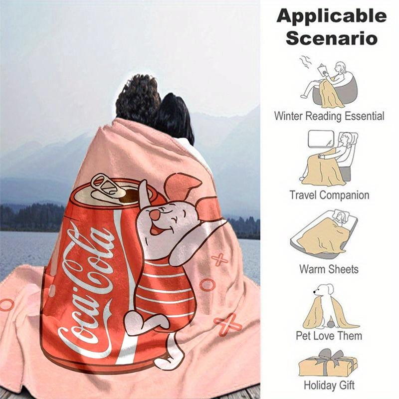 1pc CocaCola Piglet Blanket Cute Cartoon Character Stuffed Animal, Perfect Gift for Home Decor, Couch Cover, Travel Blanket, Camping, Office Nap